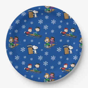 Peanuts   Winter Sledding Fun Pattern Paper Plate