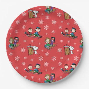 Peanuts   Winter Sledding Fun Pattern Paper Plate