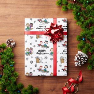 Peanuts   Winter Sledding Fun Pattern Wrapping Paper