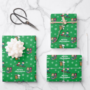 Peanuts   Winter Sledding Fun Pattern Wrapping Paper Sheet