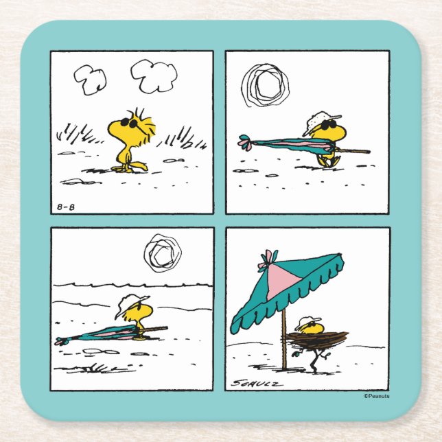 Peanuts | Woodstock at the Beach Square Paper Coaster (Front)