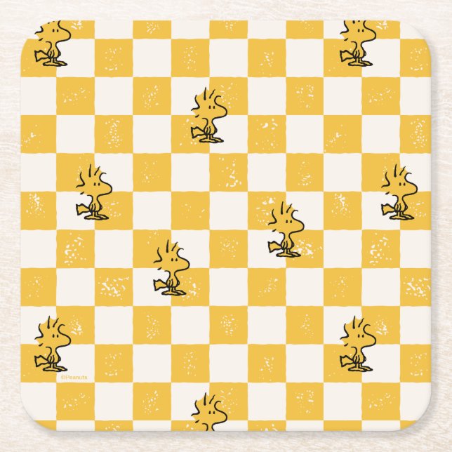 Peanuts | Woodstock Chequered Flag Square Paper Coaster (Front)