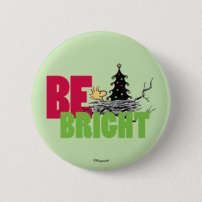 Peanuts | Woodstock Christmas Be Bright 2 Inch Round Button (Front)