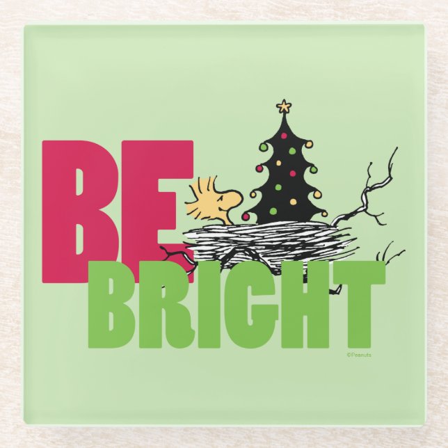 Peanuts | Woodstock Christmas Be Bright Glass Coaster (Front)