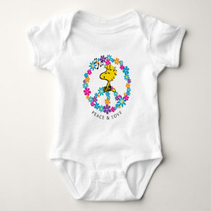 Peanuts   Woodstock Flower Peace Sign Baby Bodysuit