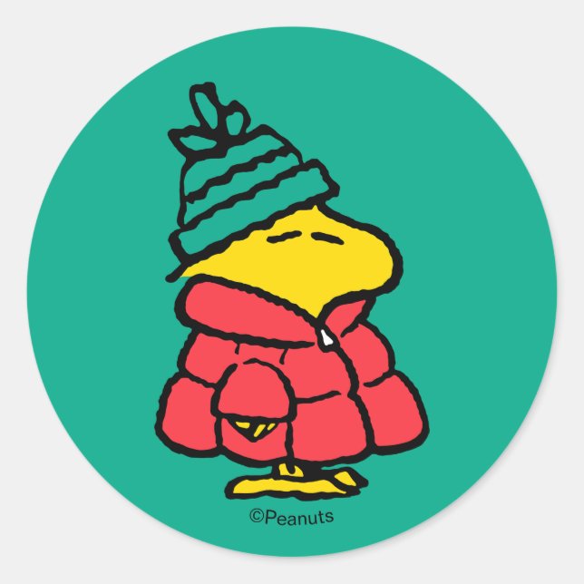 Peanuts | Woodstock Puffy Winter Jacket Classic Round Sticker (Front)