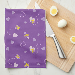 Peanuts   Woodstock Purple Heart Pattern Kitchen Towel