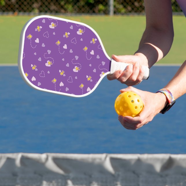Peanuts | Woodstock Purple Heart Pattern Pickleball Paddle (Insitu)