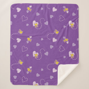 Peanuts   Woodstock Purple Heart Pattern Sherpa Blanket