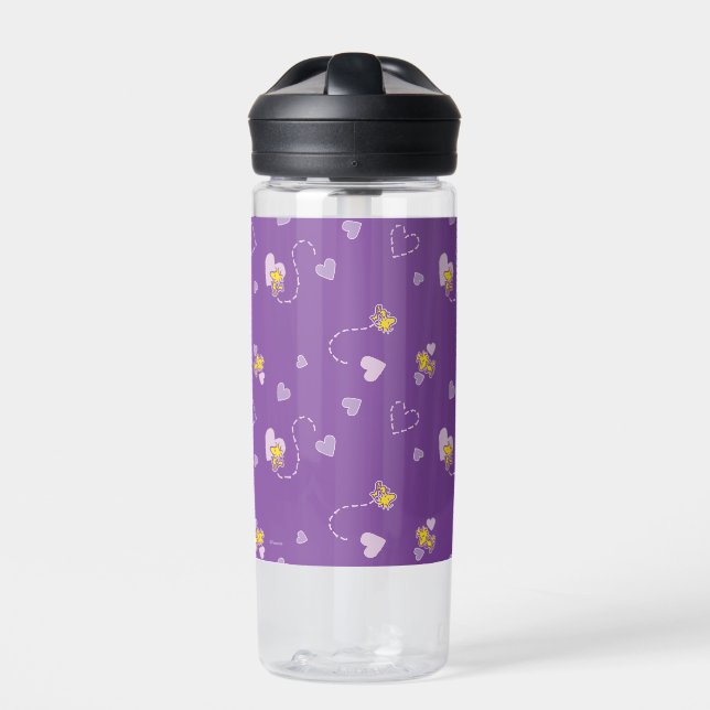 Peanuts | Woodstock Purple Heart Pattern Water Bottle (Front)