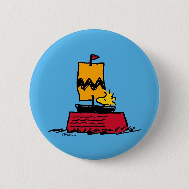 Peanuts | Woodstock Snoopy Dish Sail Boat 2 Inch Round Button (Front)