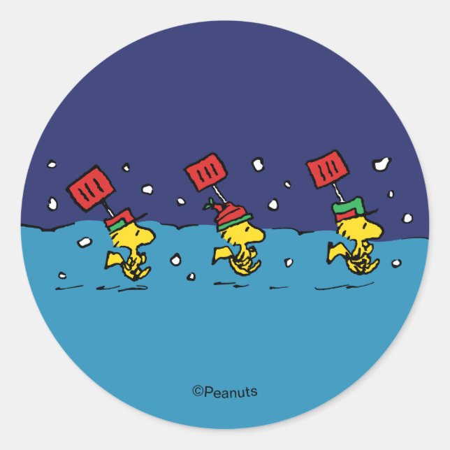 Peanuts | Woodstock Snow Shovel Team Classic Round Sticker (Front)