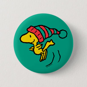 Peanuts   Woodstock Winter Beanie Cap 2 Inch Round Button