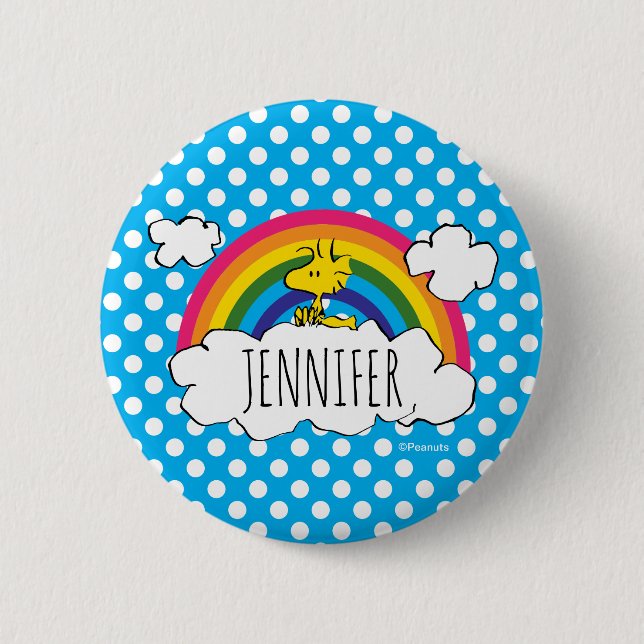 PEANUTS | Woodstock's Rainbow Polka Dots 2 Inch Round Button (Front)