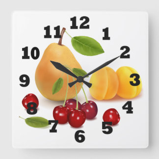 Pear Apricot and Cherries Square Wall Clock