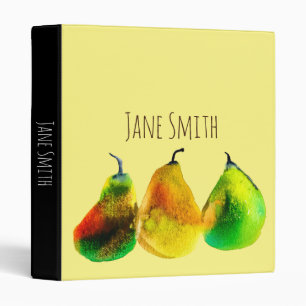 Pear art cute watercolor fruit 3 ring binder