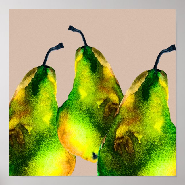 Pear art cute watercolor fruit poster (Front)