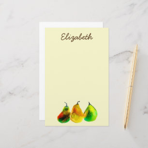 Pear art cute watercolor fruit stationery