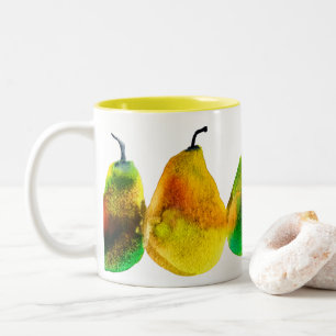 Pear art cute watercolor fruit Two-Tone coffee mug