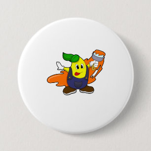 Pear as Painter with Paint brush 3 Inch Round Button
