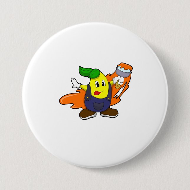 Pear as Painter with Paint brush 3 Inch Round Button (Front)