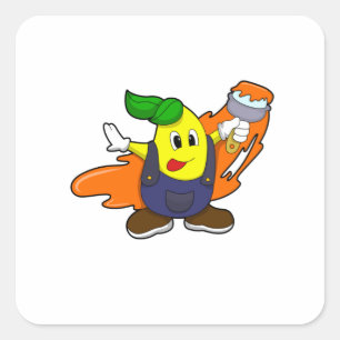 Pear as Painter with Paint brush Square Sticker