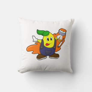 Pear as Painter with Paint brush Throw Pillow