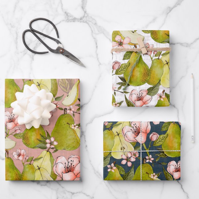 Pear Blossoms Gift Wrap - set of 3 (Front)