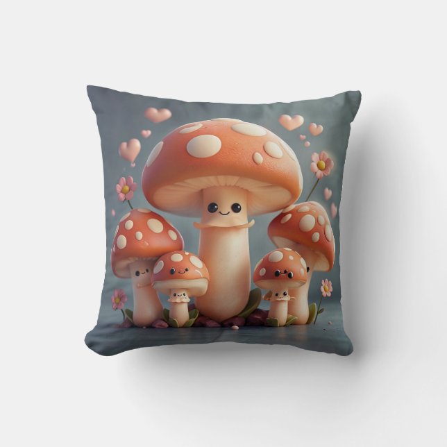 Pear crab with mushroom family throw pillow (Front)