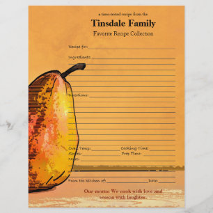 Pear Engraving Custom Family Recipe Page