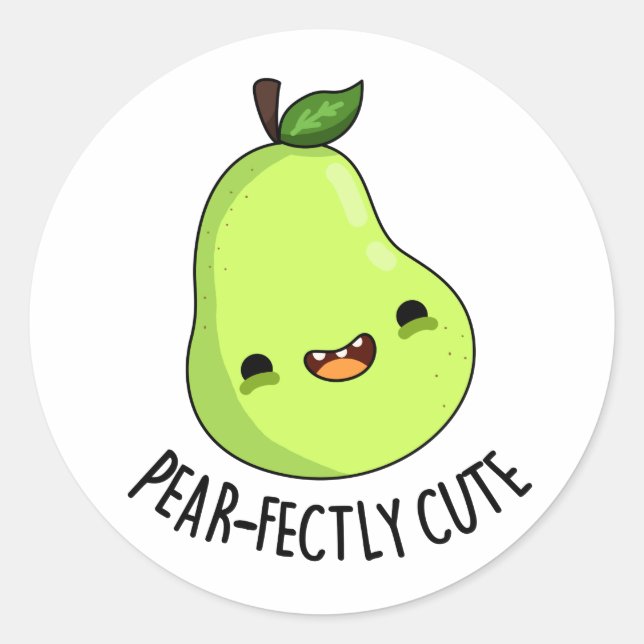 Pear-fectly Cute Fruit Pear Pun  Classic Round Sticker (Front)