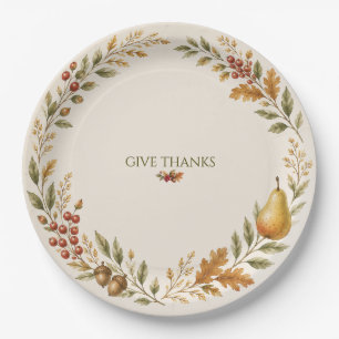 Pear Fig Watercolor Thanksgiving Harvest Table Paper Plate