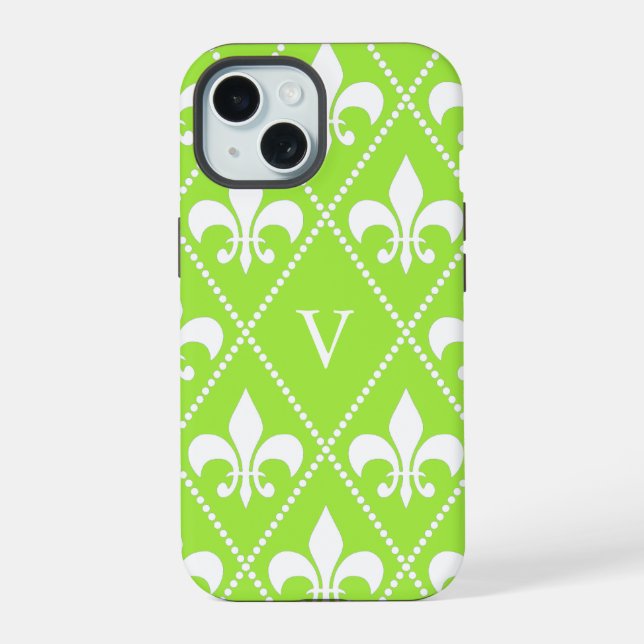 Pear Fleur de Lis w/ monogram iPhone 15 Case (Back)