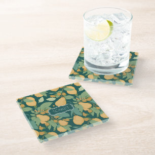 Pear Floral Colourful Personalized Pattern Glass Coaster