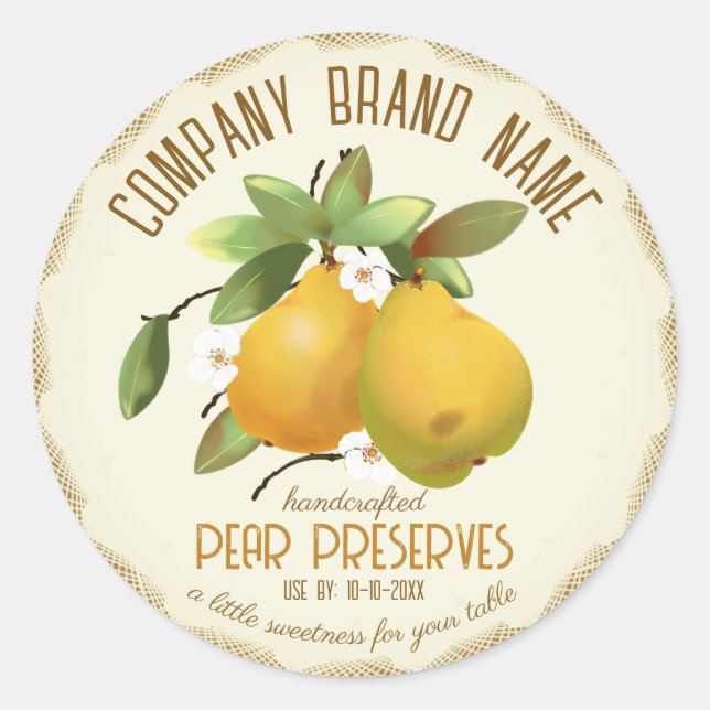 Pear Fruit Canning Jar Label (Front)