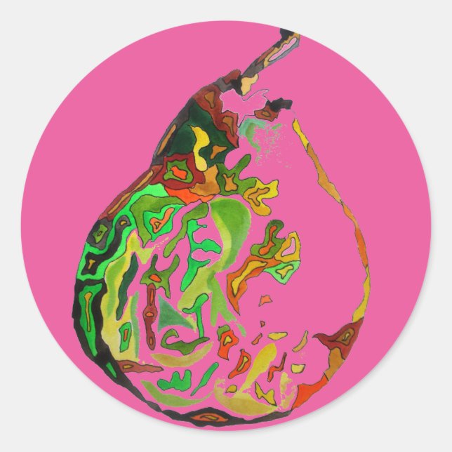 Pear fruit pop art watercolour illustration classic round sticker (Front)