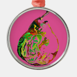 Pear fruit pop art watercolour illustration metal ornament