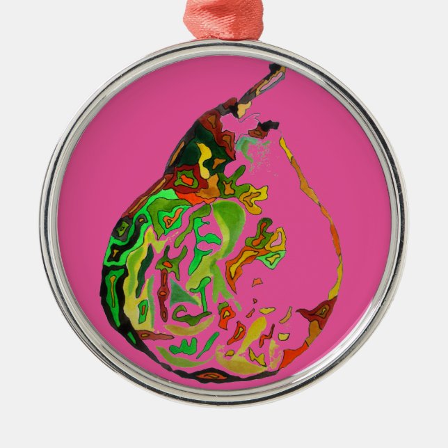 Pear fruit pop art watercolour illustration metal ornament (Front)