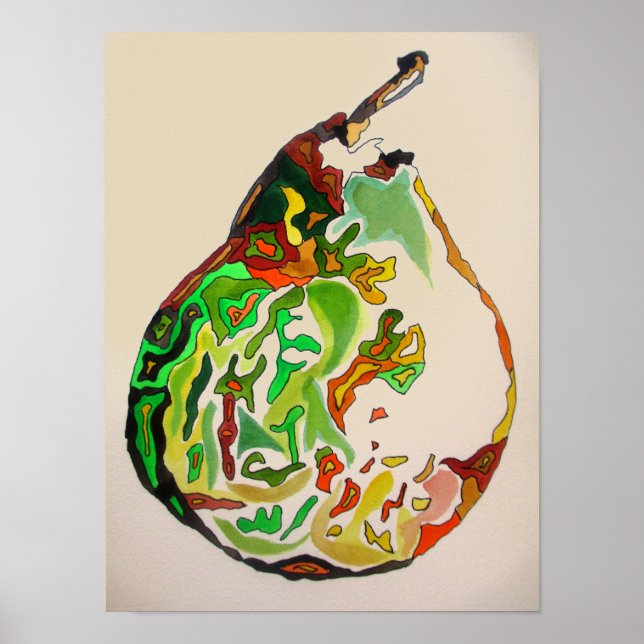 Pear fruit watercolour art illustration poster (Front)