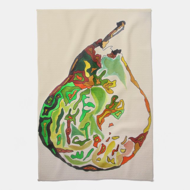 Pear fruit watercolour illustration kitchen towel (Vertical)