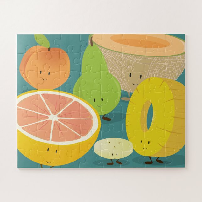 Pear Grapefruit Pineapple Peach Cartoon Cute Food Jigsaw Puzzle (Horizontal)