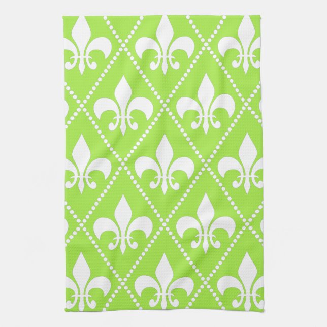 Pear Green Fleur de Lis Kitchen Towel (Vertical)