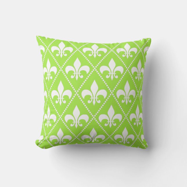 Pear Green Fleur de Lis Throw Pillow (Front)