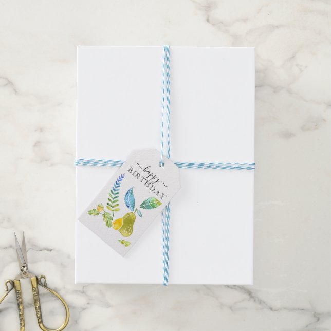 Pear & Lemons  HAPPY BIRTHDAY Gift Tag (With Twine)
