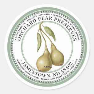 Pear Preserve Étiquette Jam Jelly 1930 Vert
