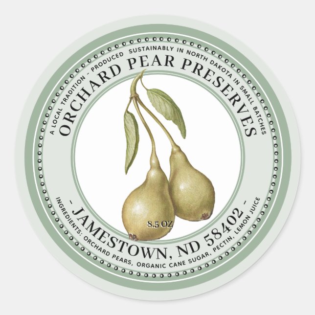 Pear Preserve Étiquette Jam Jelly 1930 Vert (Devant)