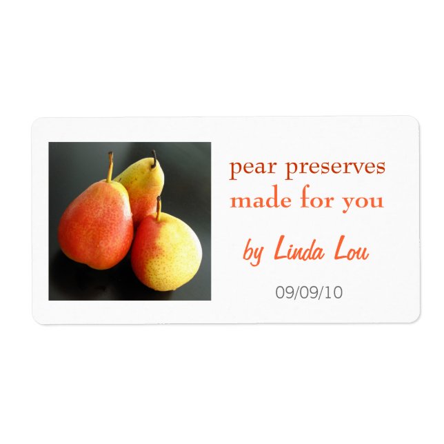 Pear Preserves or jam label (Front)