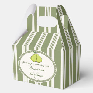 Pear sage green retro stripes baby shower custom favor box