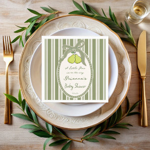 Pear sage green retro stripes baby shower custom napkin