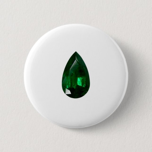 Pear shape Emerald 2 Inch Round Button (Front)